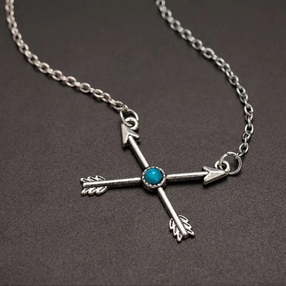 2/$10 NEW! Boho Vintage Love Cross Arrow Necklace Summer Pendant Beach Turquoise - Picture 3 of 6